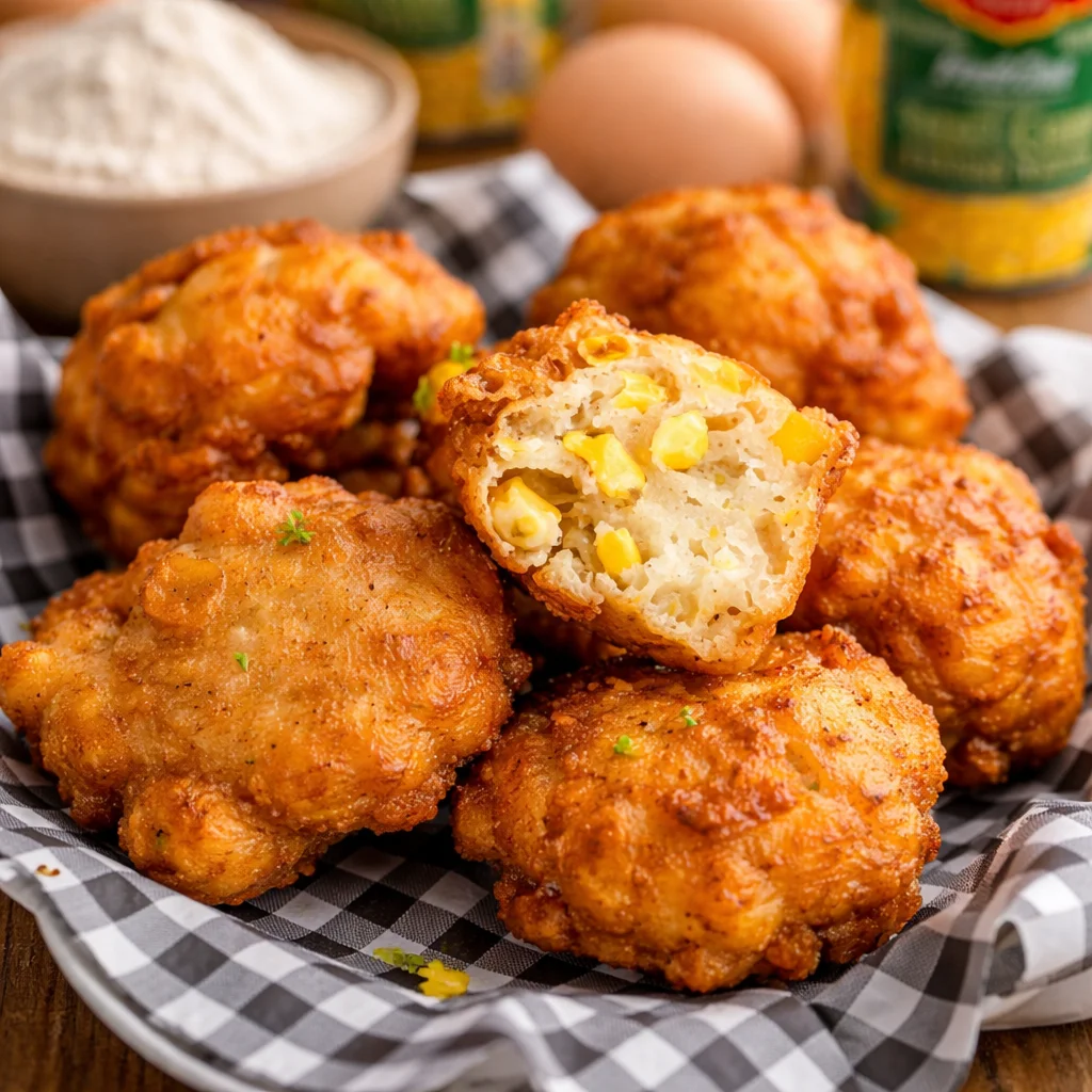 Crispy corn nuggets served as a savory snack, golden and inviting on a plate.
