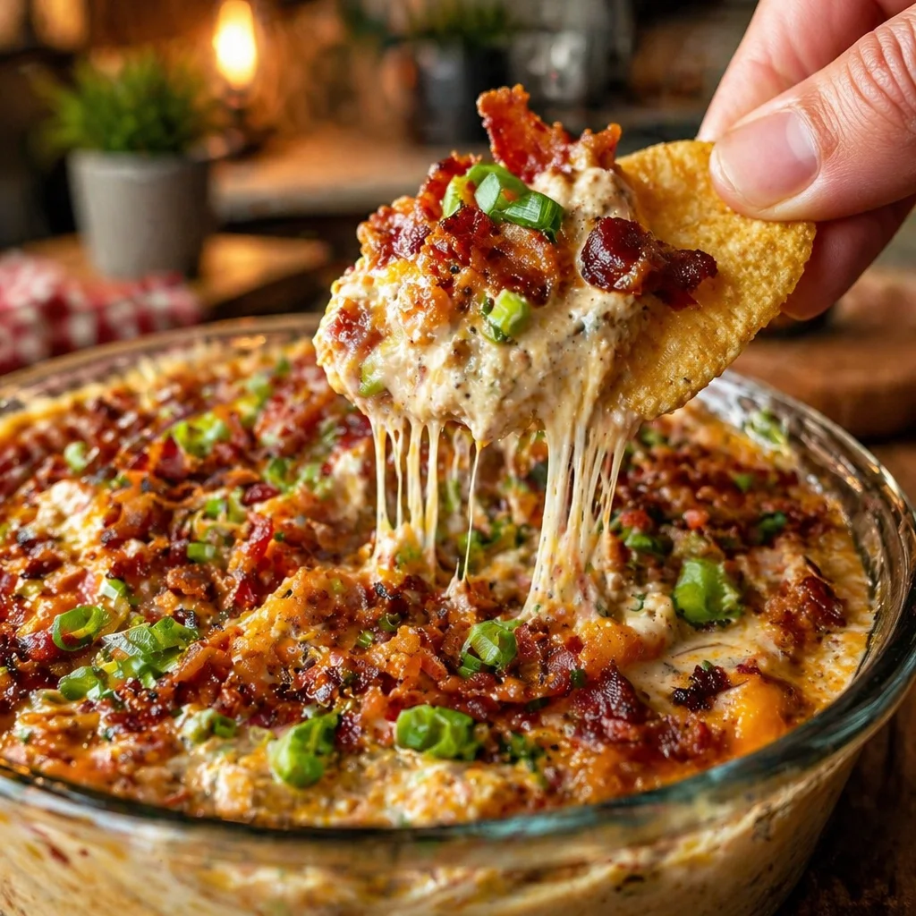 Cream Cheese Bacon Dip served with crackers, a delicious savory appetizer.