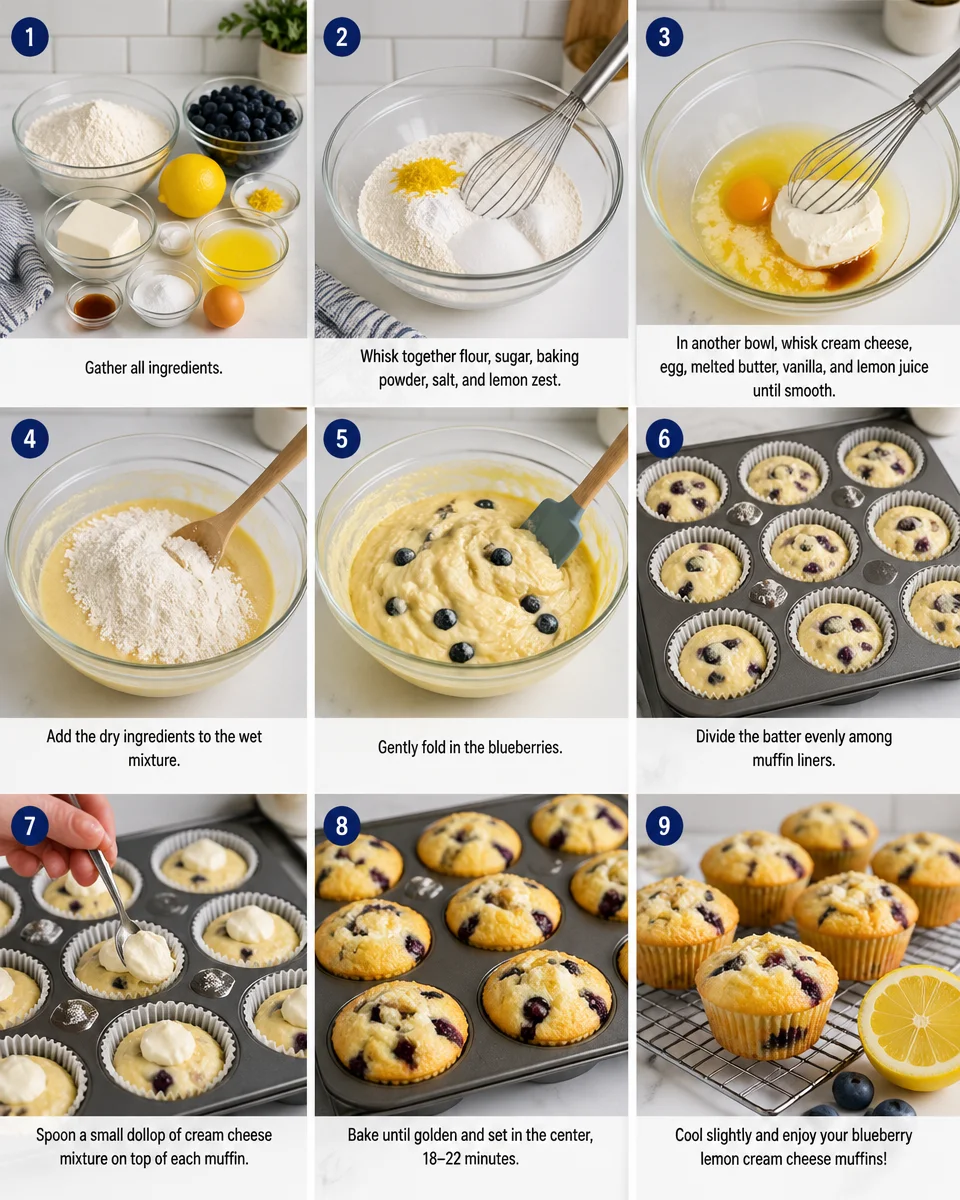 Cream Cheese Stuffed Lemon Blueberry Muffins