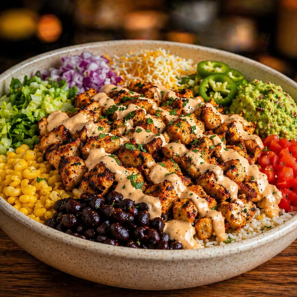 Crispy Chipotle Chicken and Black Bean Rice Stack with melted cheese