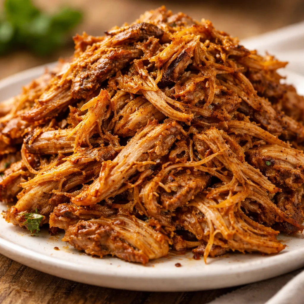 Juicy Dutch Oven Pulled Pork served with homemade BBQ sauce