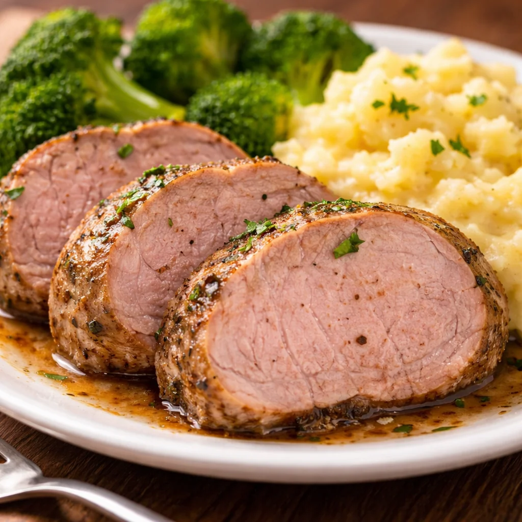 Juicy and tender easy baked pork tenderloin with a golden crust