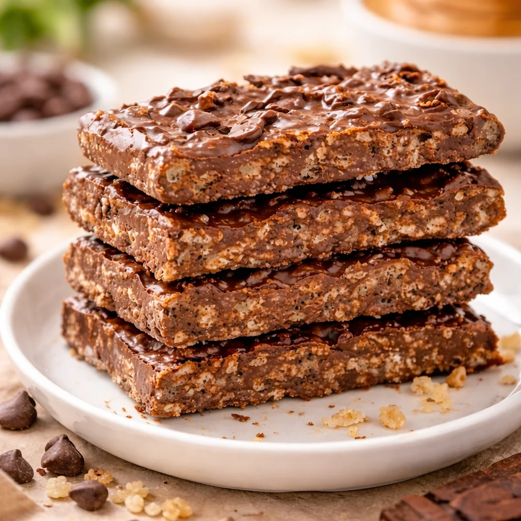 Delicious homemade crunch bars made with chocolate and crispy rice cereal.