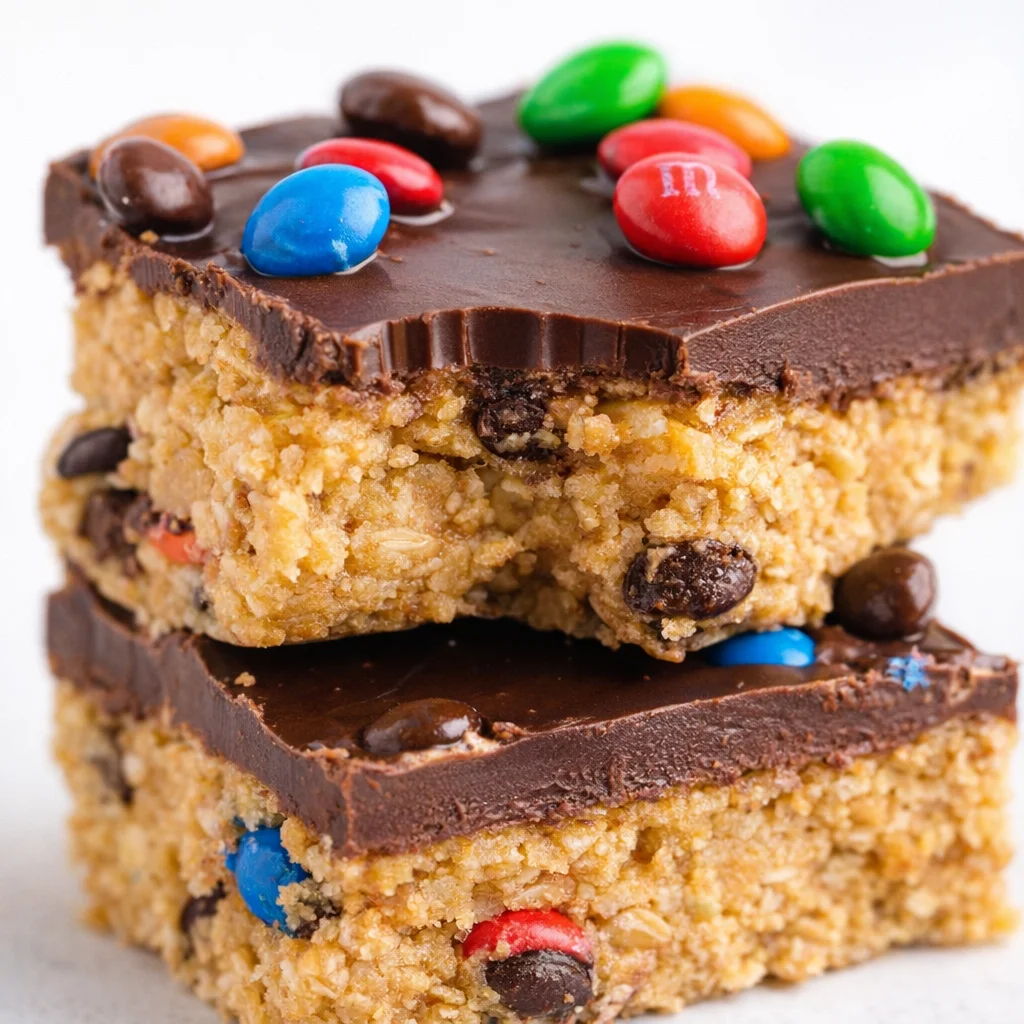 Delicious no-bake monster cookies with oats, peanut butter, and chocolate chips.