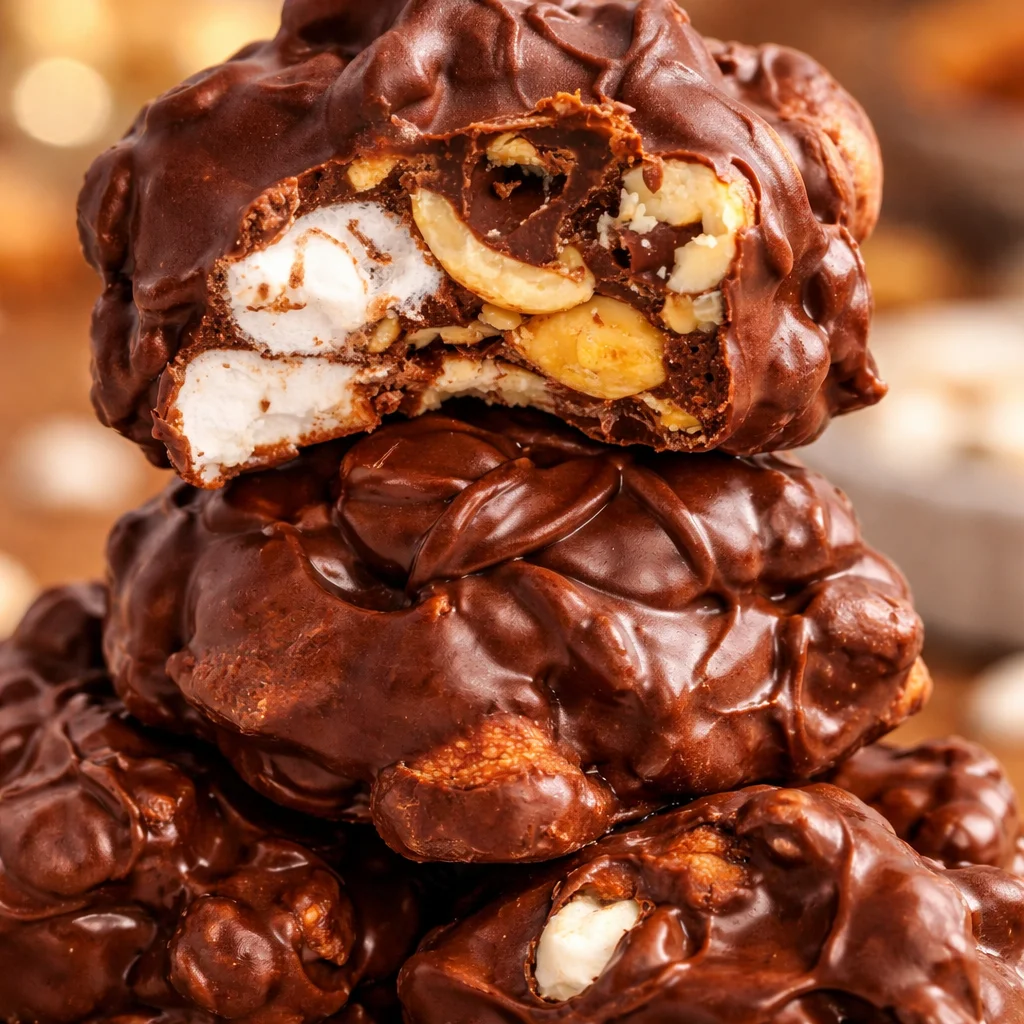Delicious peanut marshmallow clusters with chocolate and crispy cereal.