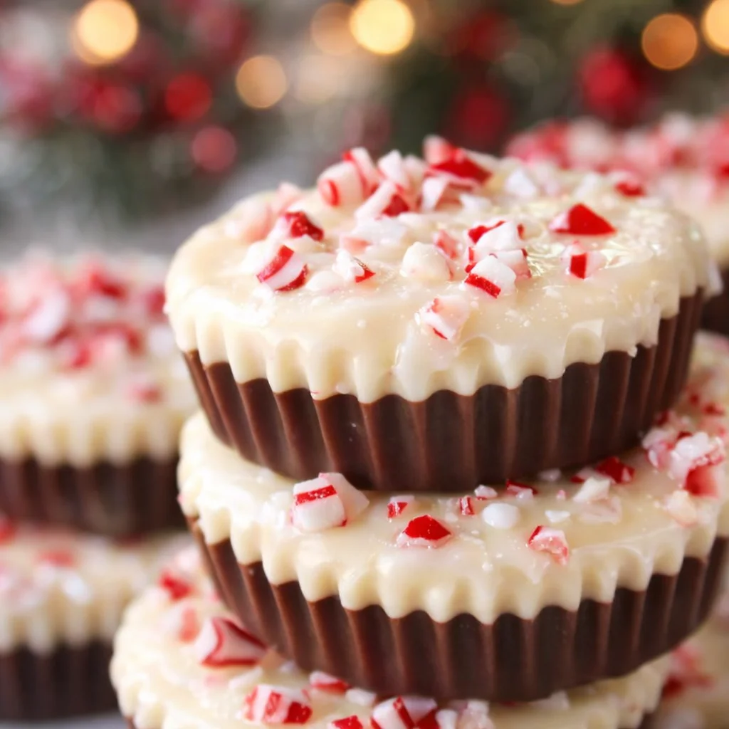 Delicious homemade Peppermint Bark Cups with chocolate layers and crushed peppermint.