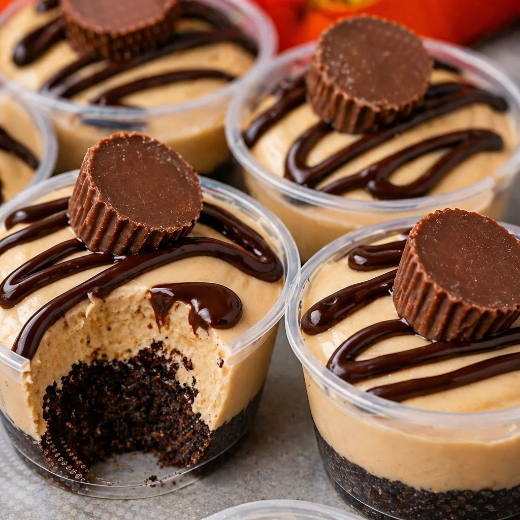 Delicious Reese's Dessert Cups filled with chocolate and creamy peanut butter.