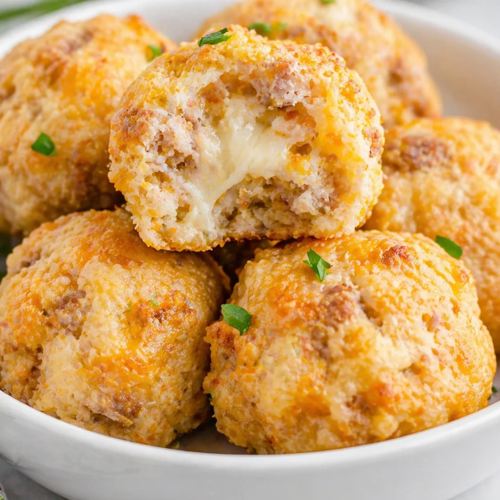 Crispy Sausage Hashbrown Bites with cheddar cheese ready for serving.