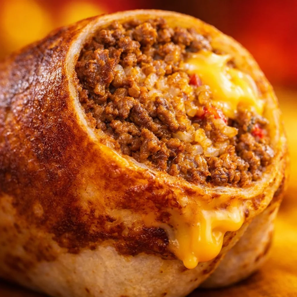 Homemade Taco Bell Copycat Grilled Cheese Burrito with beef, rice, and cheese