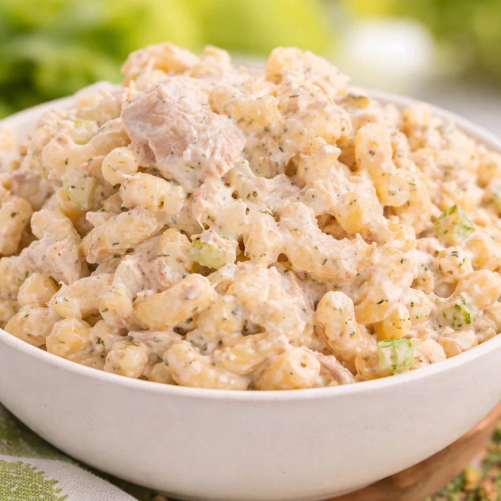 Bowls of Tuna Macaroni Salad with elbow macaroni, canned tuna, and fresh vegetables.