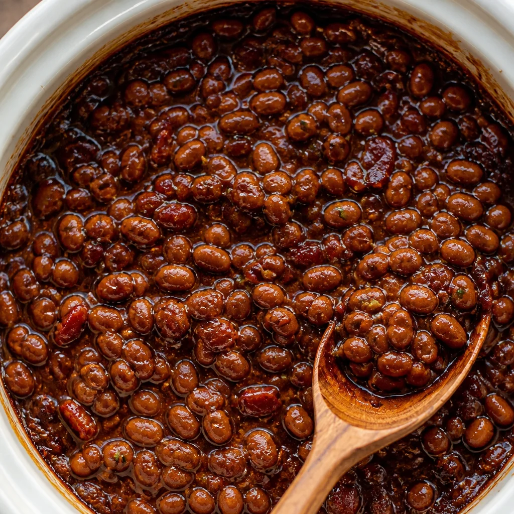 Delicious BBQ Baked Beans with Bacon and Brown Sugar served in a bowl