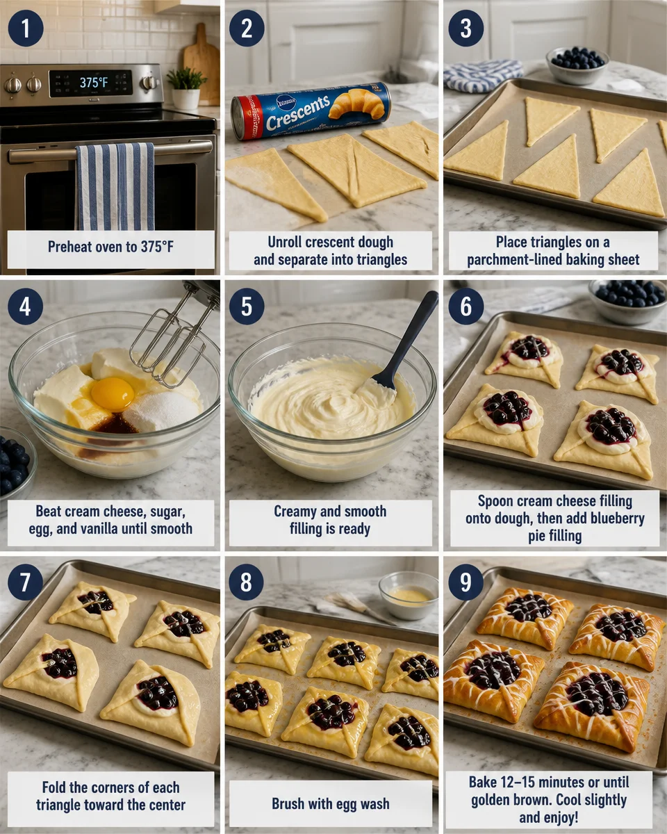 Blueberry Cream Cheese Danish with Crescent Rolls