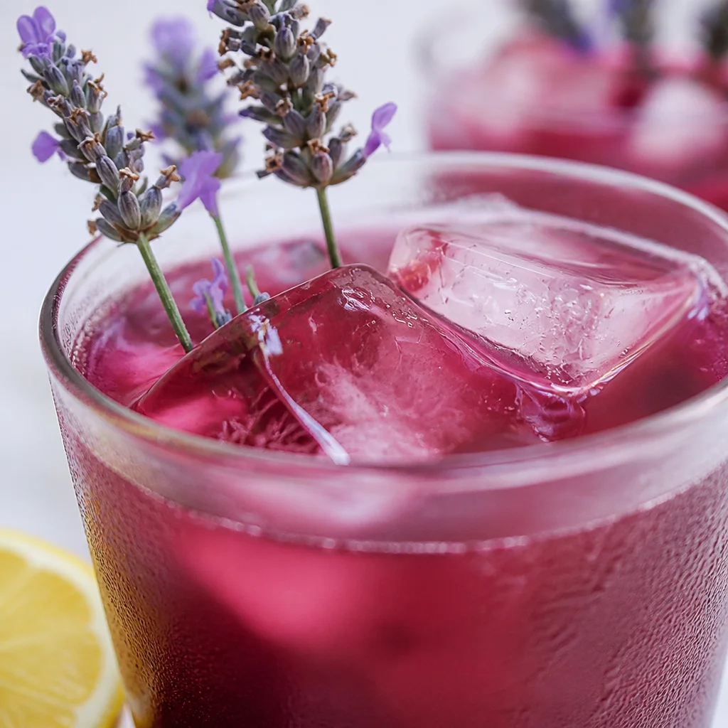 Refreshing Blueberry Lavender Lemonade with fresh blueberries and lavender flowers.