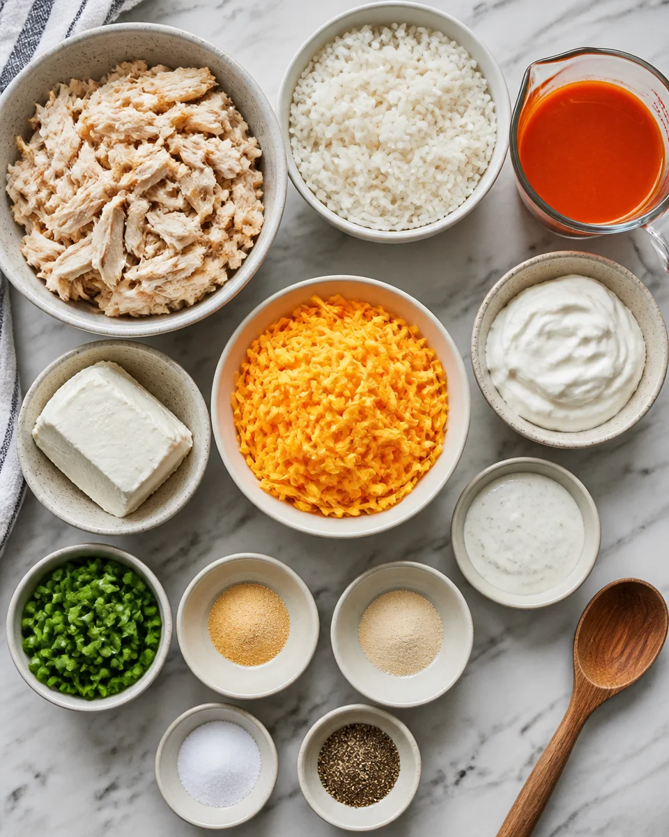 Cheesy Buffalo Chicken and Rice Casserole