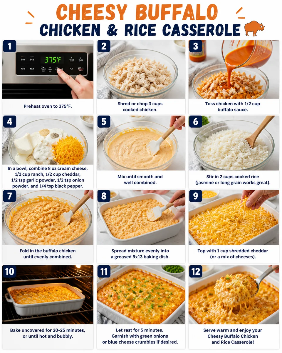 Cheesy Buffalo Chicken and Rice Casserole