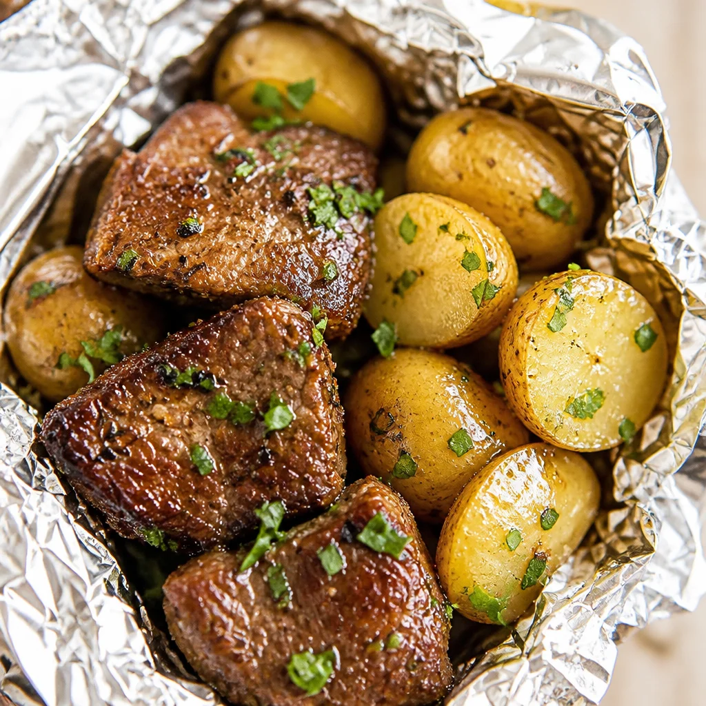 Delicious Cheesy Ground Beef and Potato Foil Packets, perfect for grilling or camping.