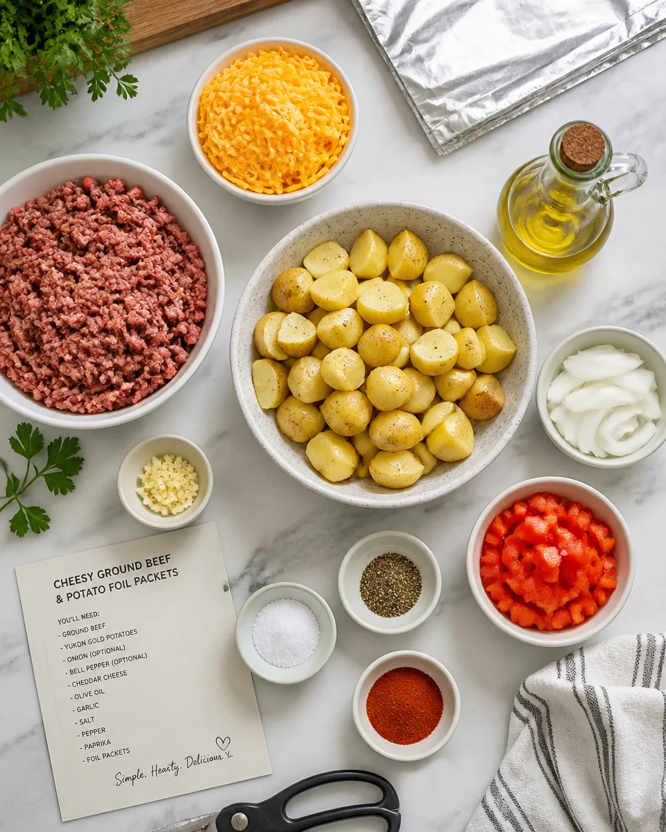 Cheesy Ground Beef and Potato Foil Packets
