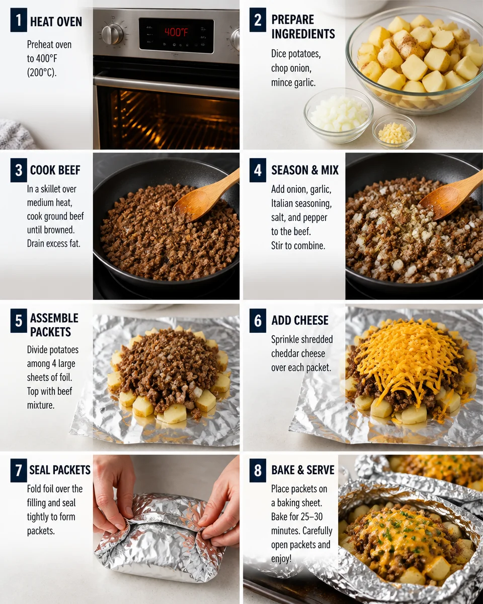 Cheesy Ground Beef and Potato Foil Packets