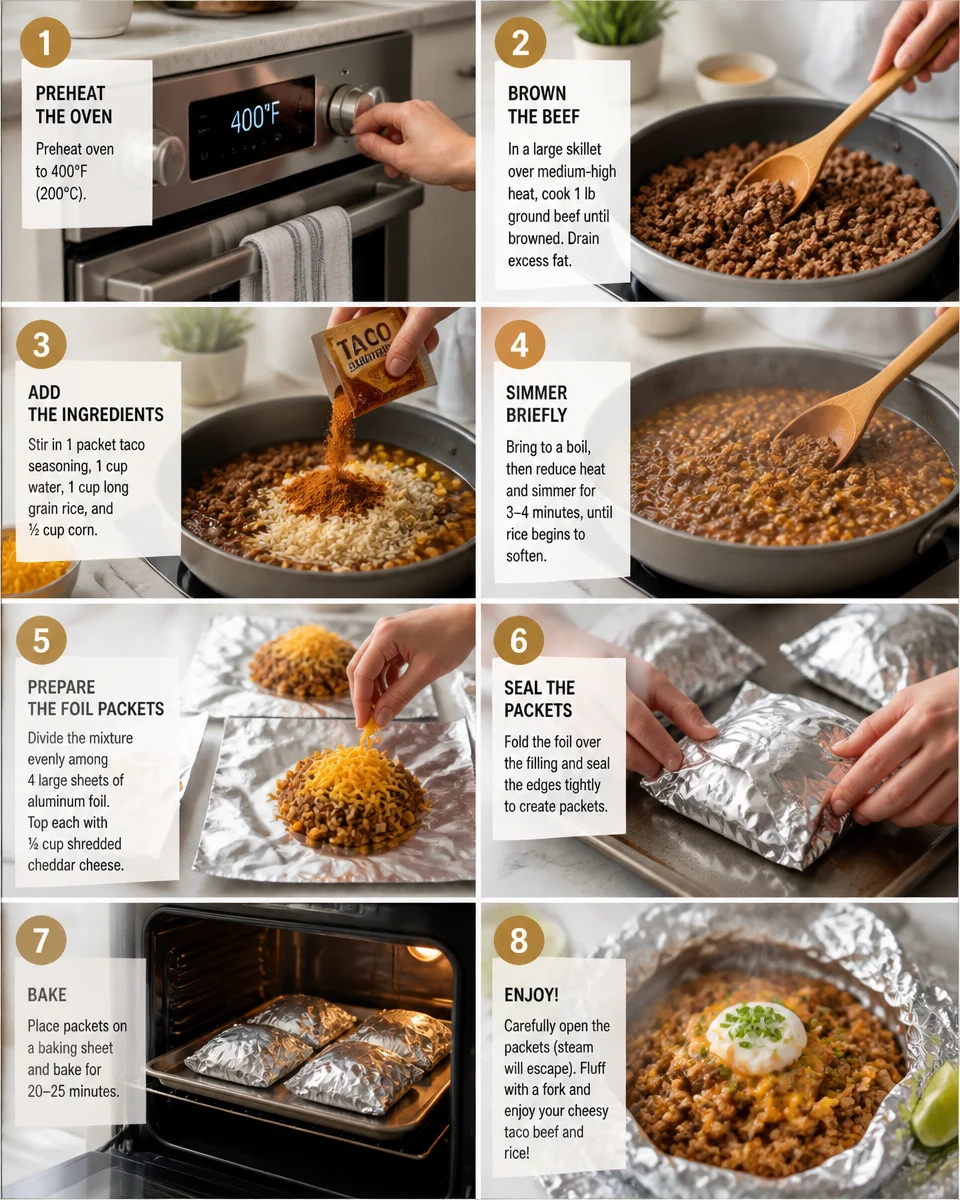 Cheesy Taco Beef and Rice Foil Packets