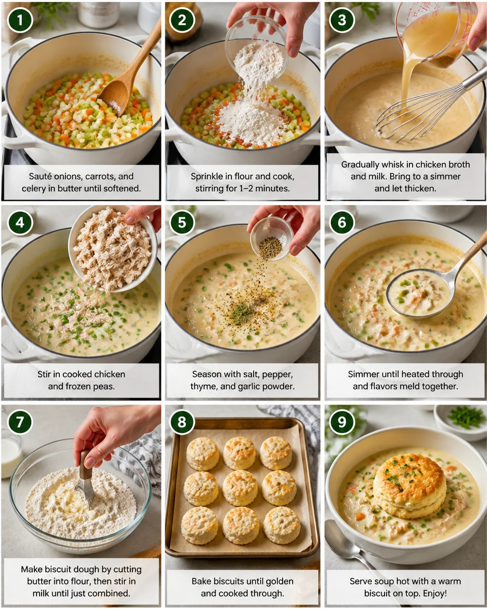 Chicken Pot Pie Soup with Biscuit Topping