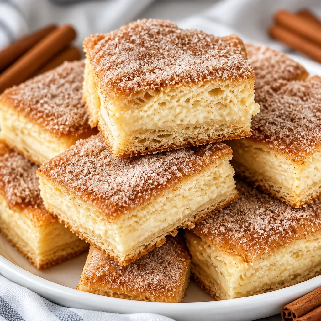 Delicious Churro Cheesecake Bars with Cinnamon Sugar, featuring flaky layers and creamy cheesecake.