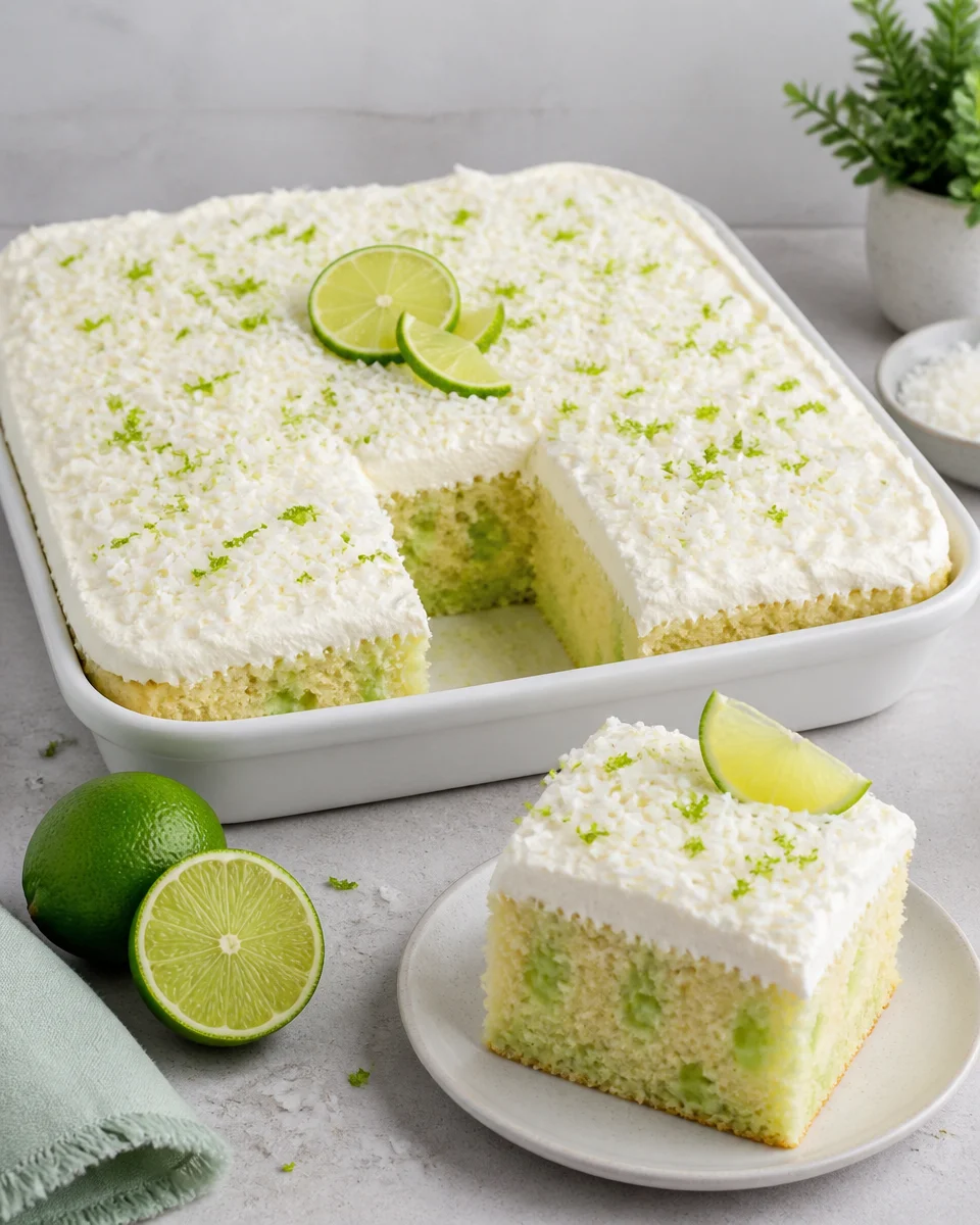Coconut Lime Poke Cake with Whipped Cream