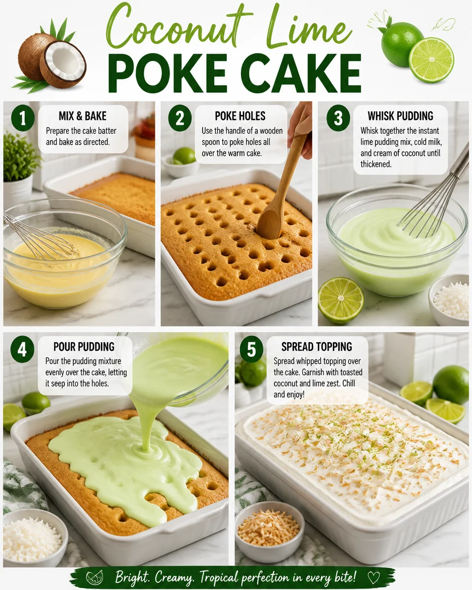 Coconut Lime Poke Cake with Whipped Cream