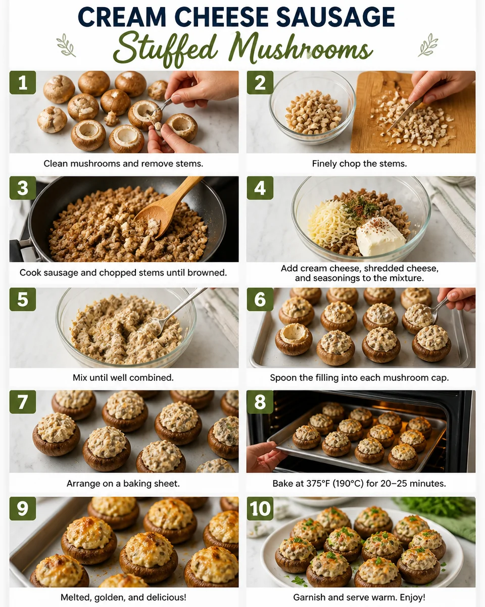 Cream Cheese Sausage Stuffed Mushrooms