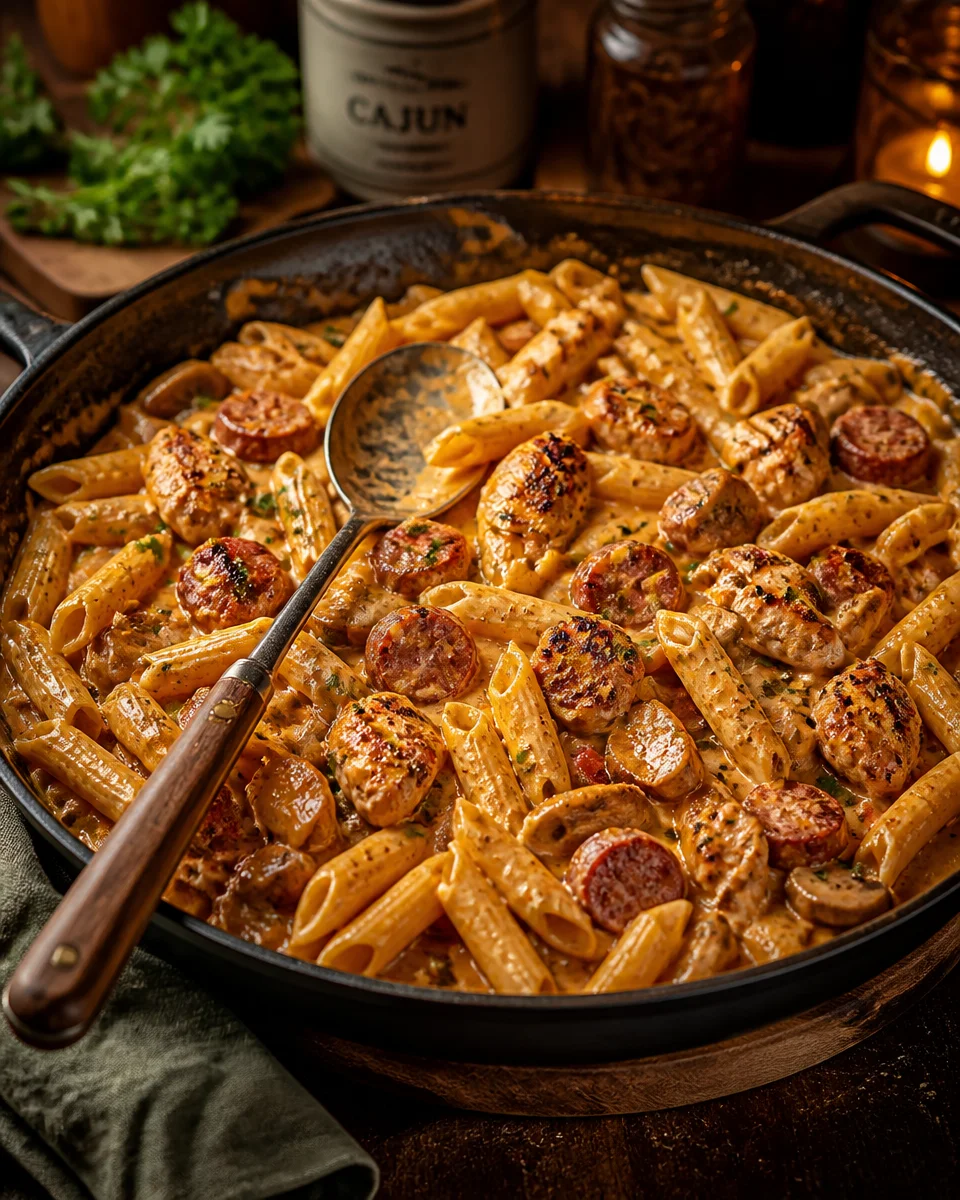 Creamy Cajun Chicken and Sausage Pasta Bake
