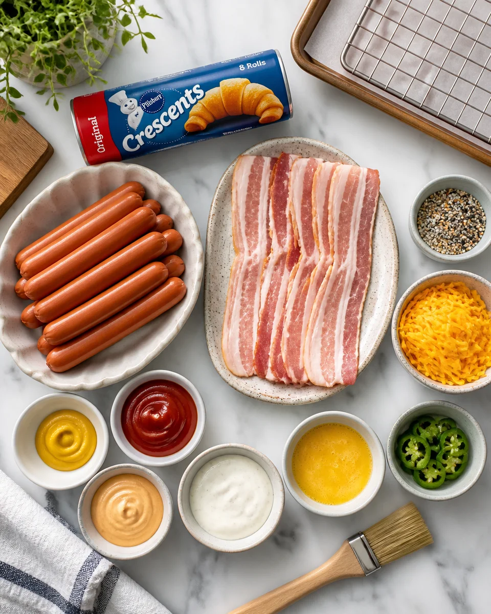 Crescent Roll Hot Dogs Wrapped in Bacon