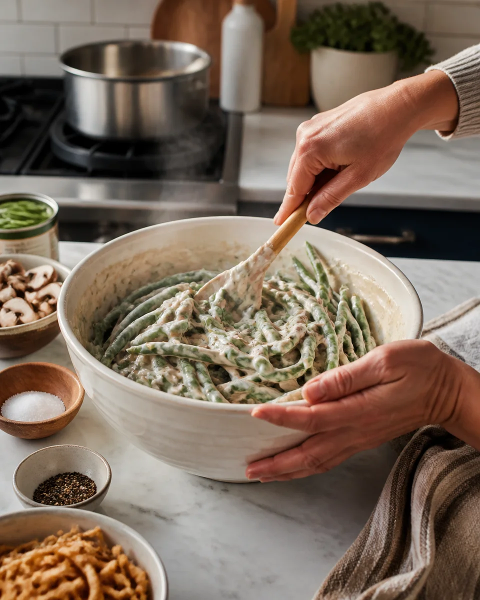 Crock Pot Green Bean Casserole with Crispy Onions
