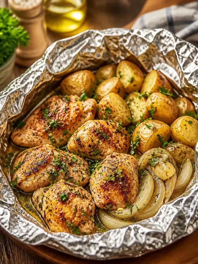 Garlic Butter Chicken and Vegetable Foil Packets