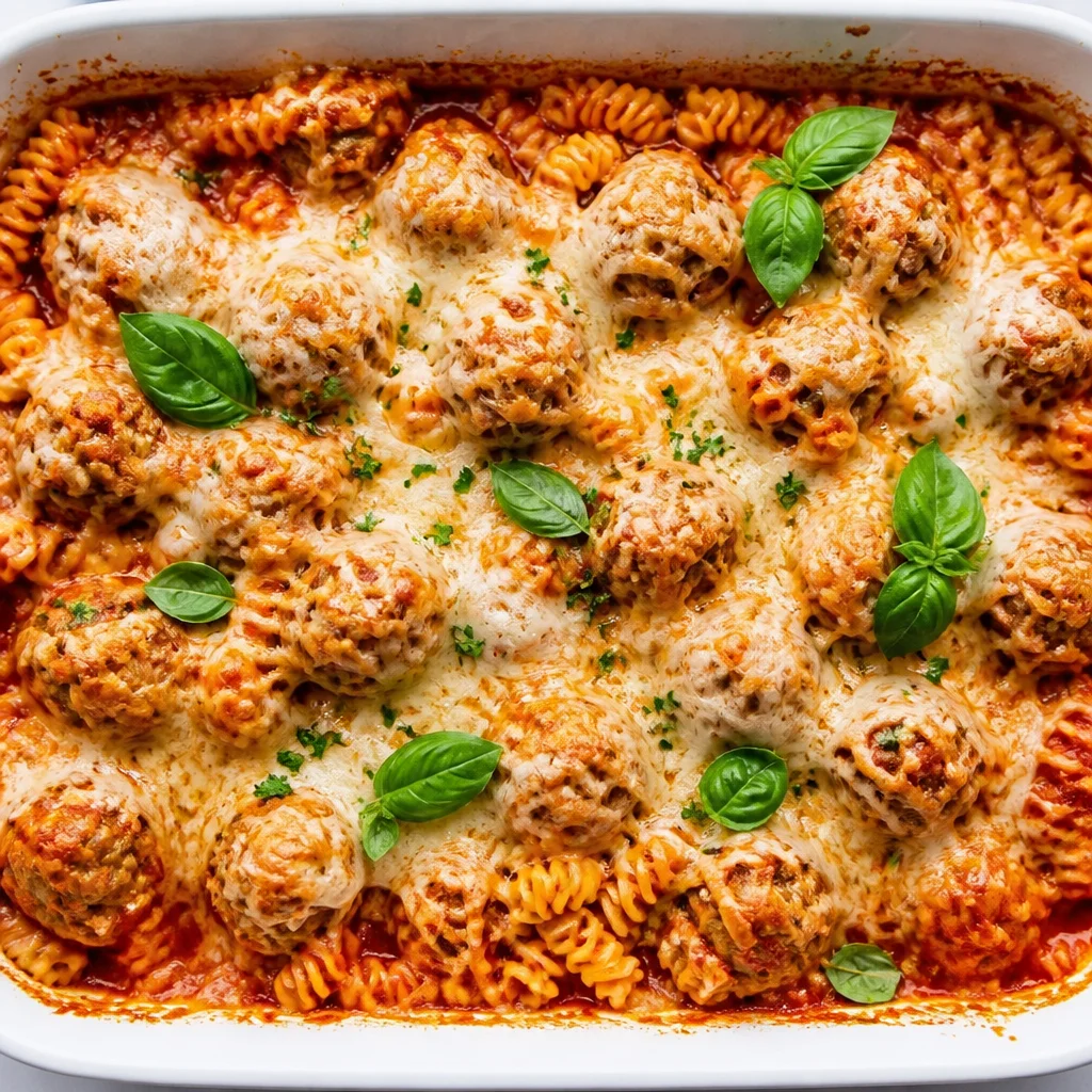 Delicious Dump and Bake Meatball Casserole for quick family dinners.