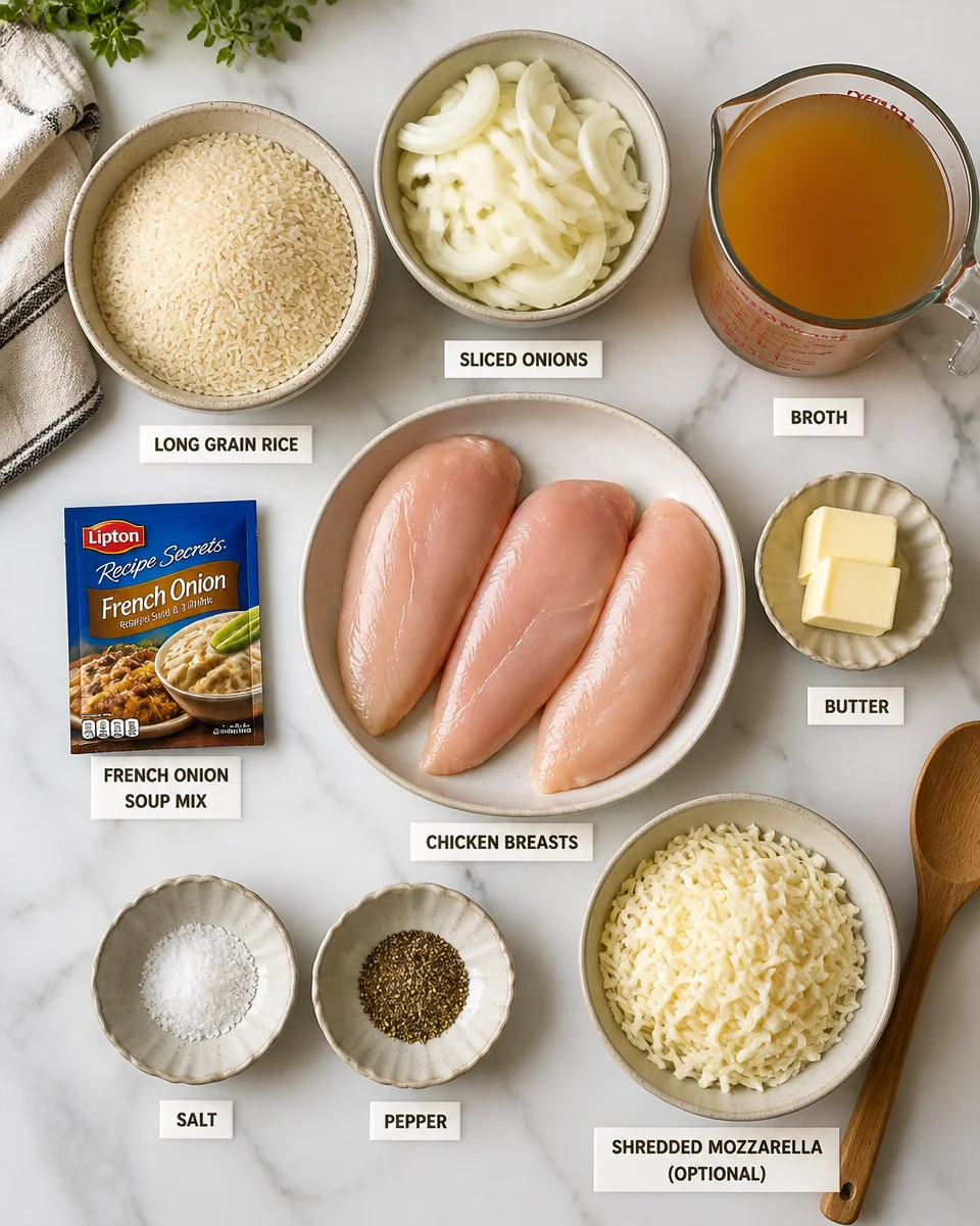 French Onion Chicken and Rice Bake