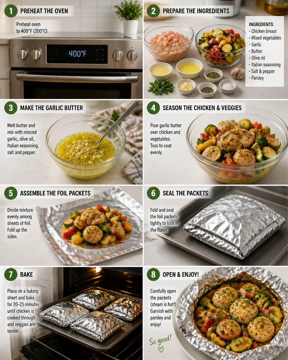 Garlic Butter Chicken and Vegetable Foil Packets
