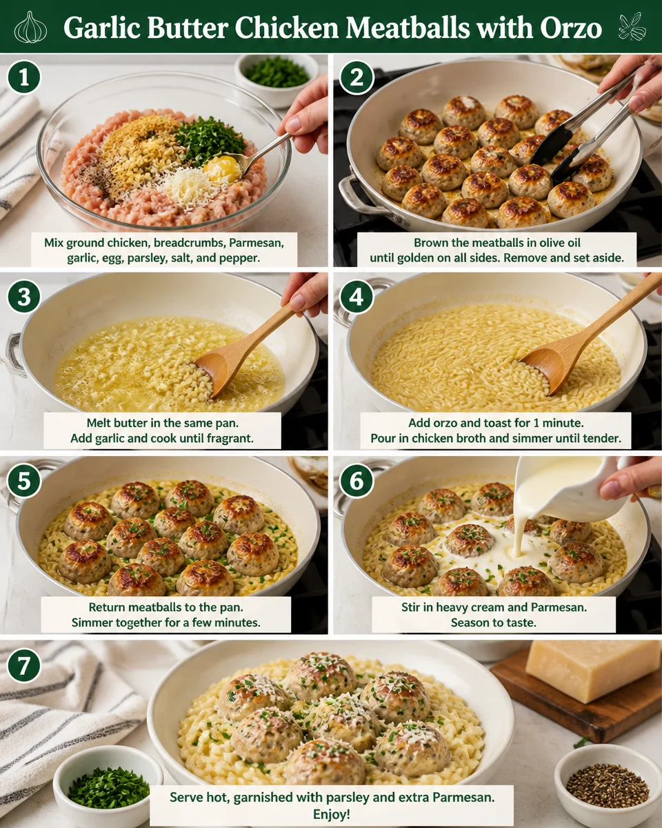 Garlic Butter Chicken Meatballs with Orzo