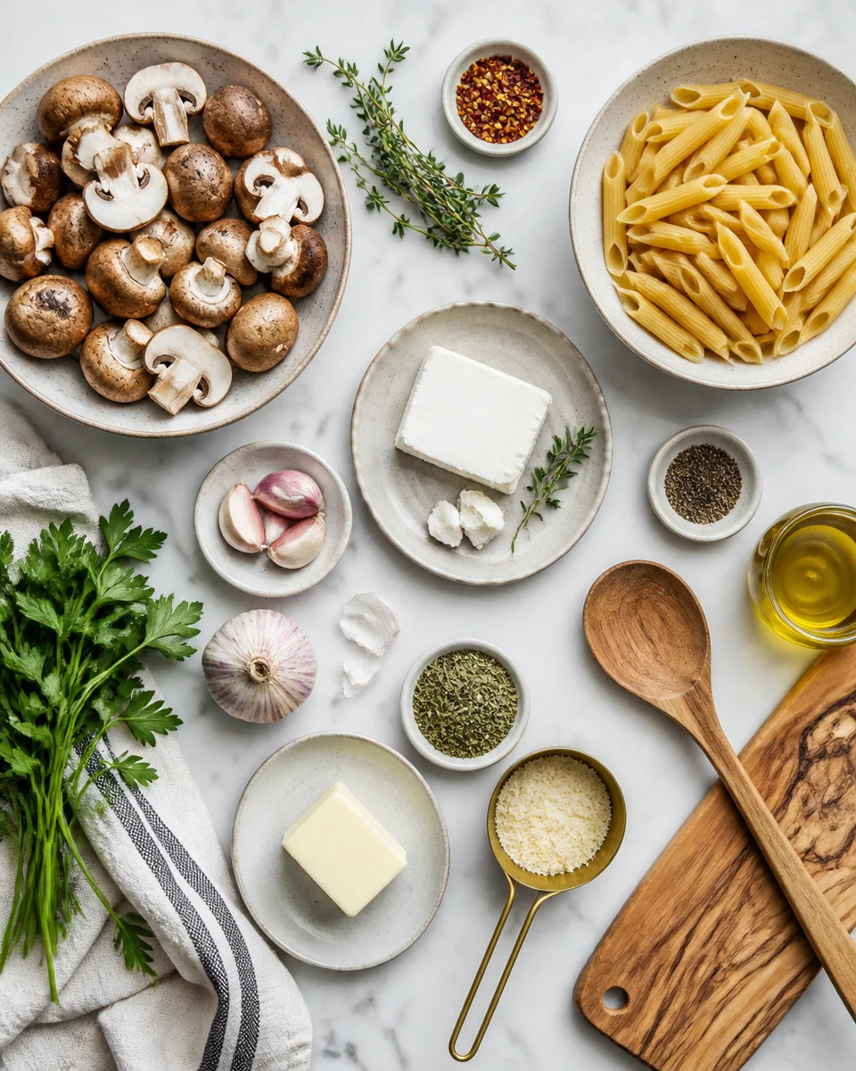 Garlic Butter Mushroom and Goat Cheese Pasta