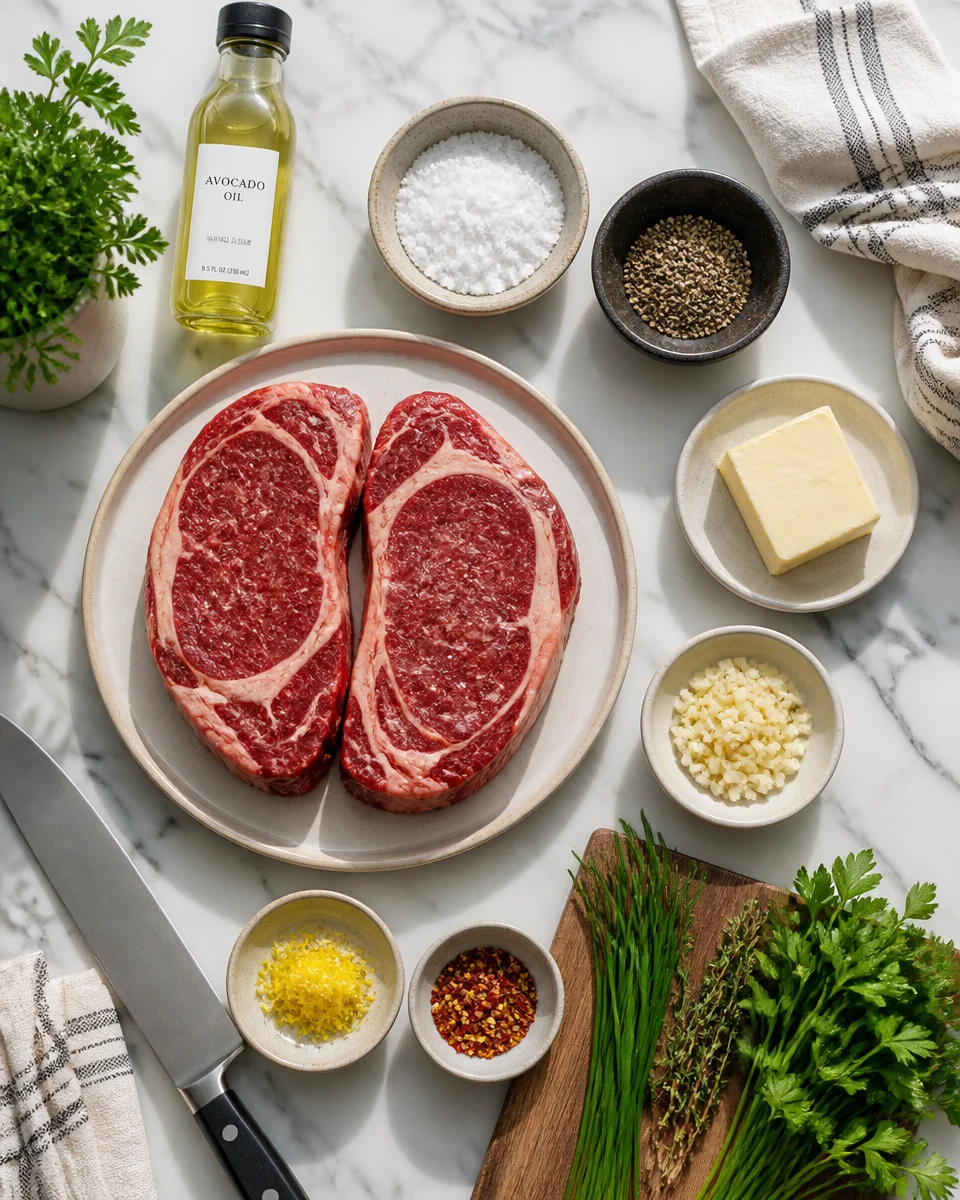 Garlic Butter Ribeye Steak with Herb Compound Butter