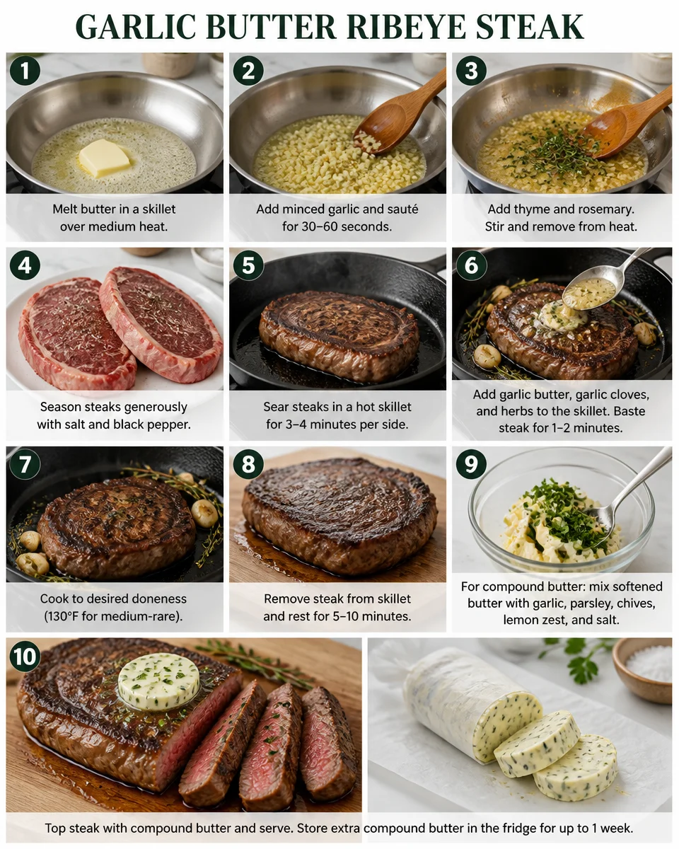 Garlic Butter Ribeye Steak with Herb Compound Butter