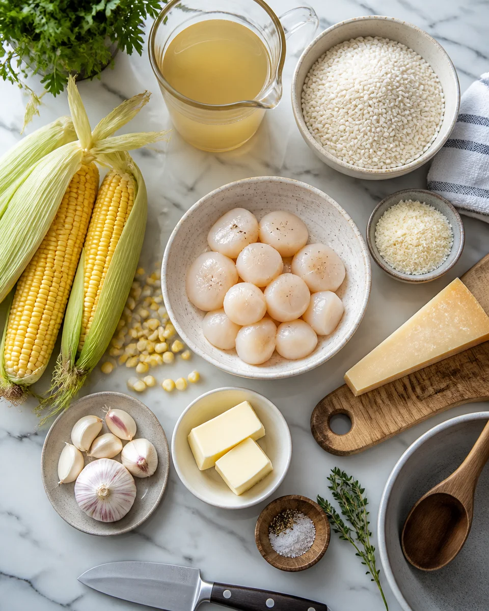 Garlic Butter Scallops and Creamy Corn Risotto