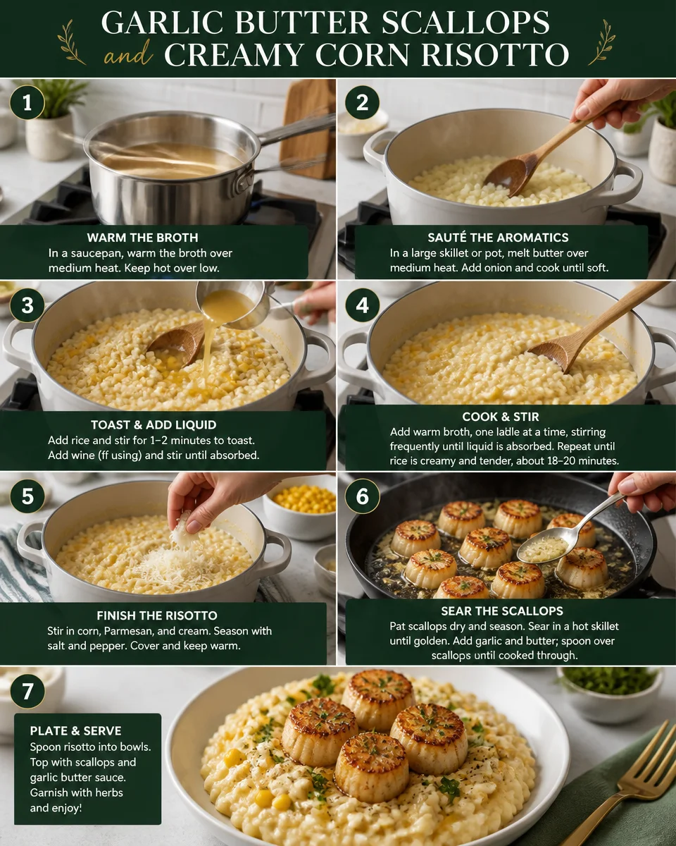 Garlic Butter Scallops and Creamy Corn Risotto
