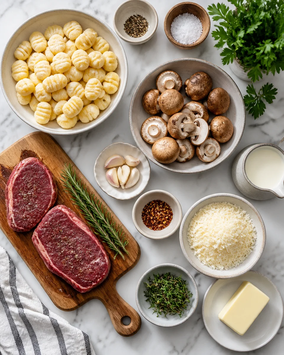 Garlic Butter Steak and Mushroom Creamy Gnocchi