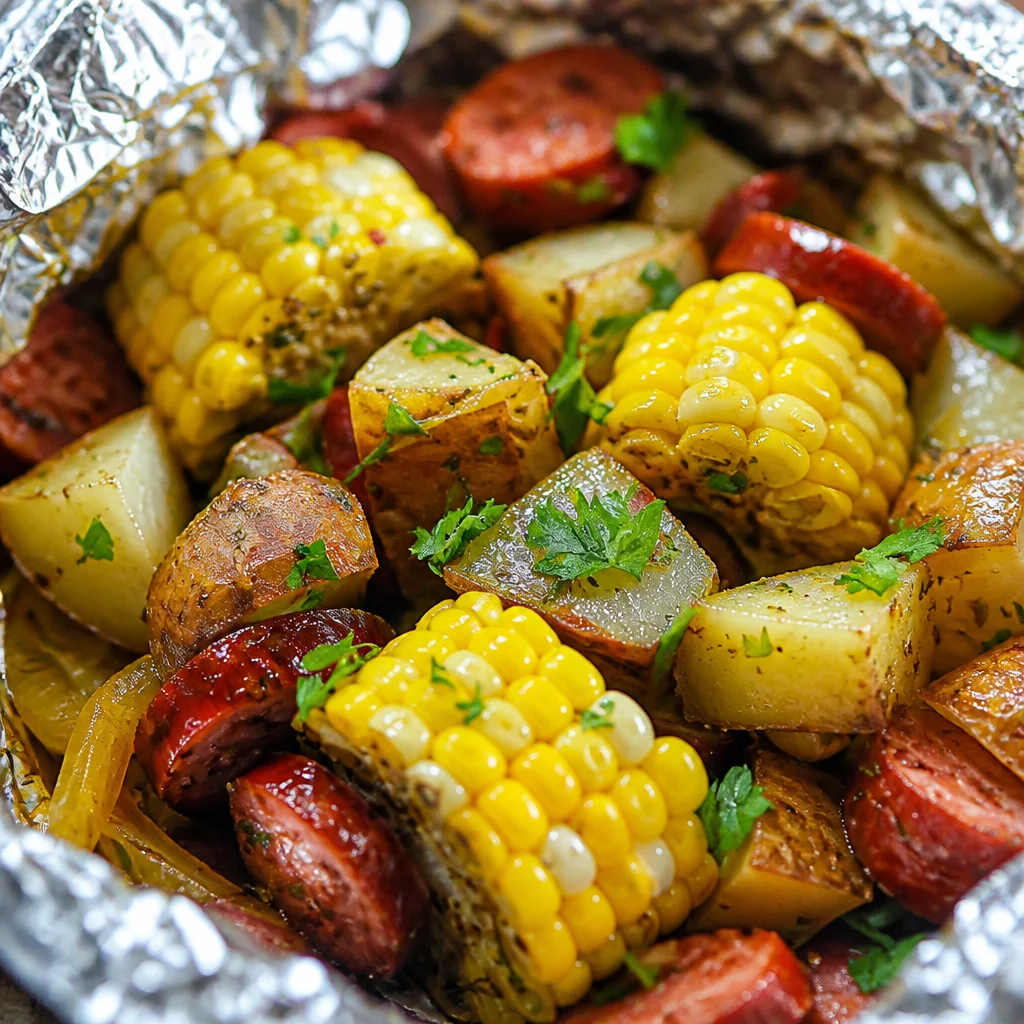 Grilled Garlic Parmesan Corn on the Cob in foil packets, a perfect summer side dish.