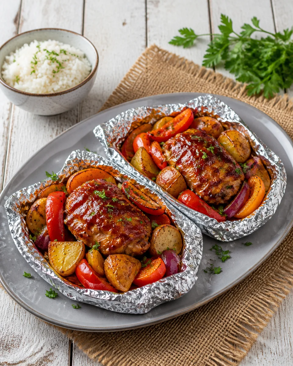 Hawaiian BBQ Chicken Foil Packets with Pineapple