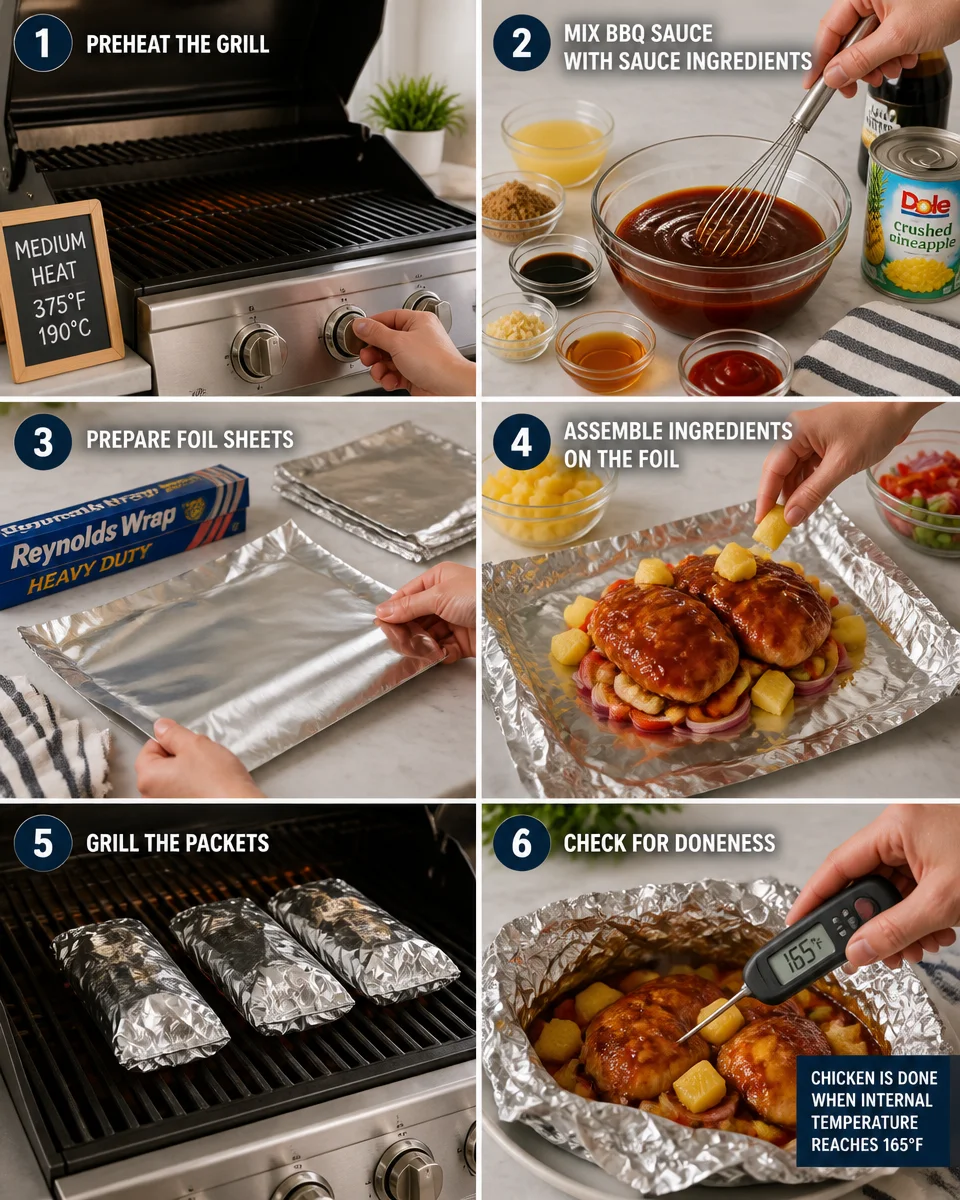 Hawaiian BBQ Chicken Foil Packets with Pineapple