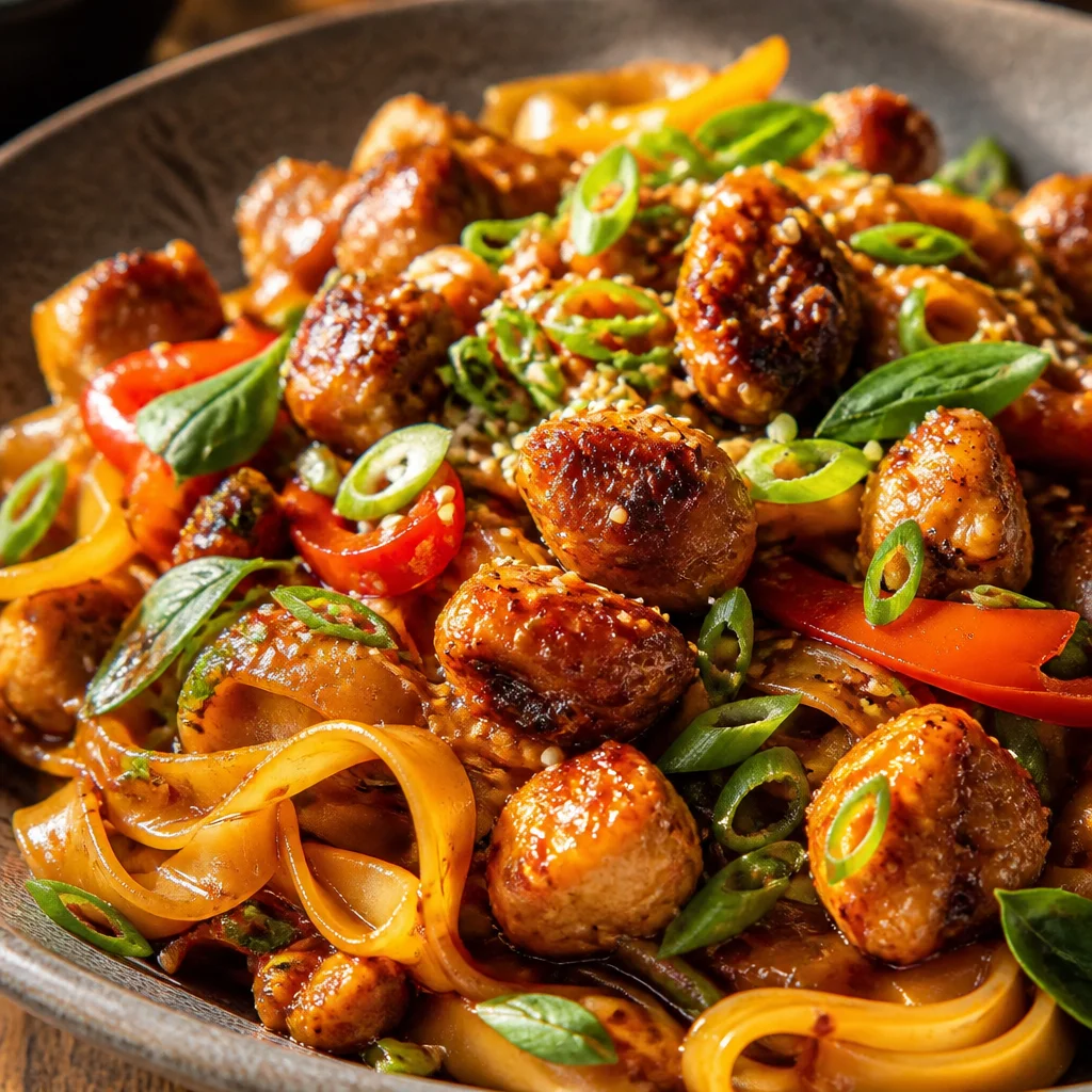 Delicious Honey Garlic Chicken Bites served with Buttered Egg Noodles