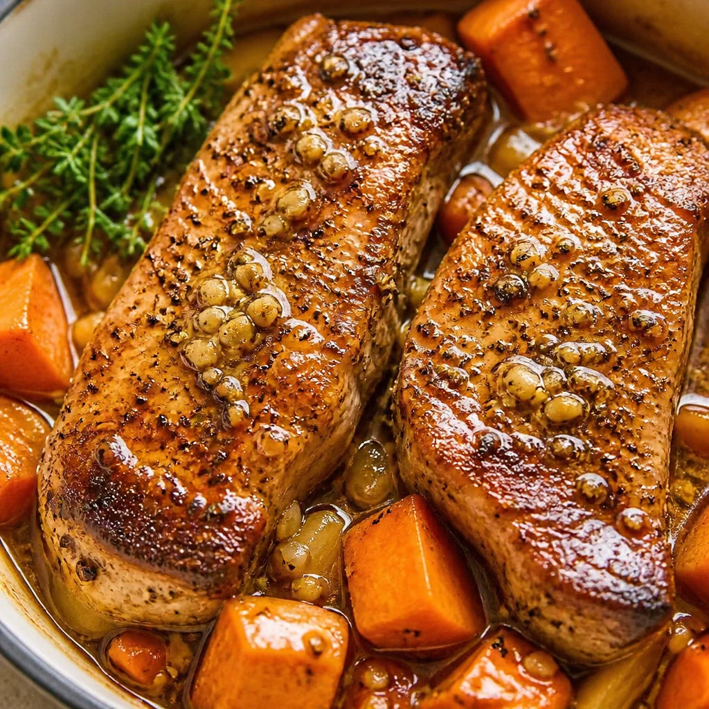 Delicious Honey Garlic Pork Chop and Sweet Potato Foil Packets ready for dinner.