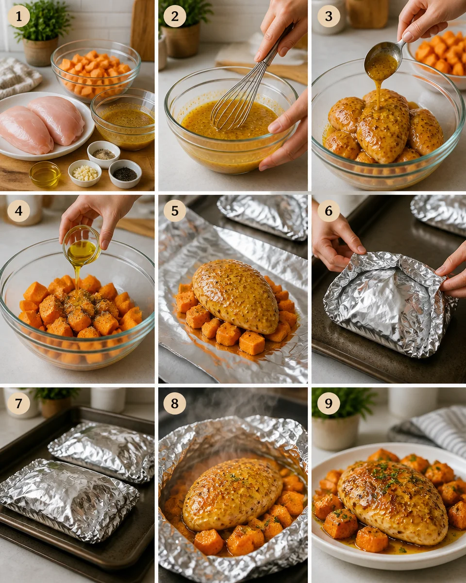 Honey Mustard Chicken and Sweet Potato Foil Packets
