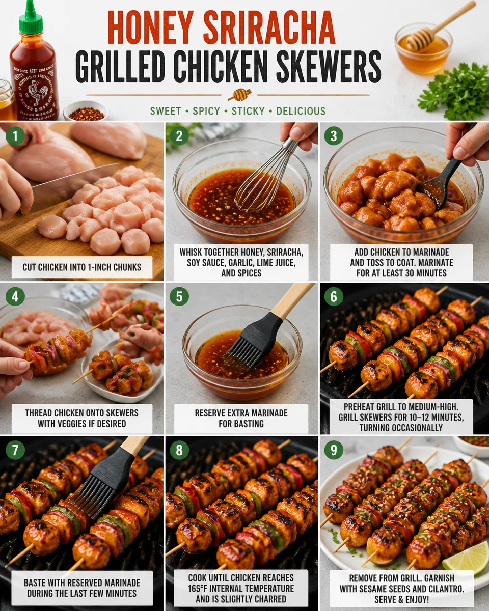 Honey Sriracha Grilled Chicken Skewers
