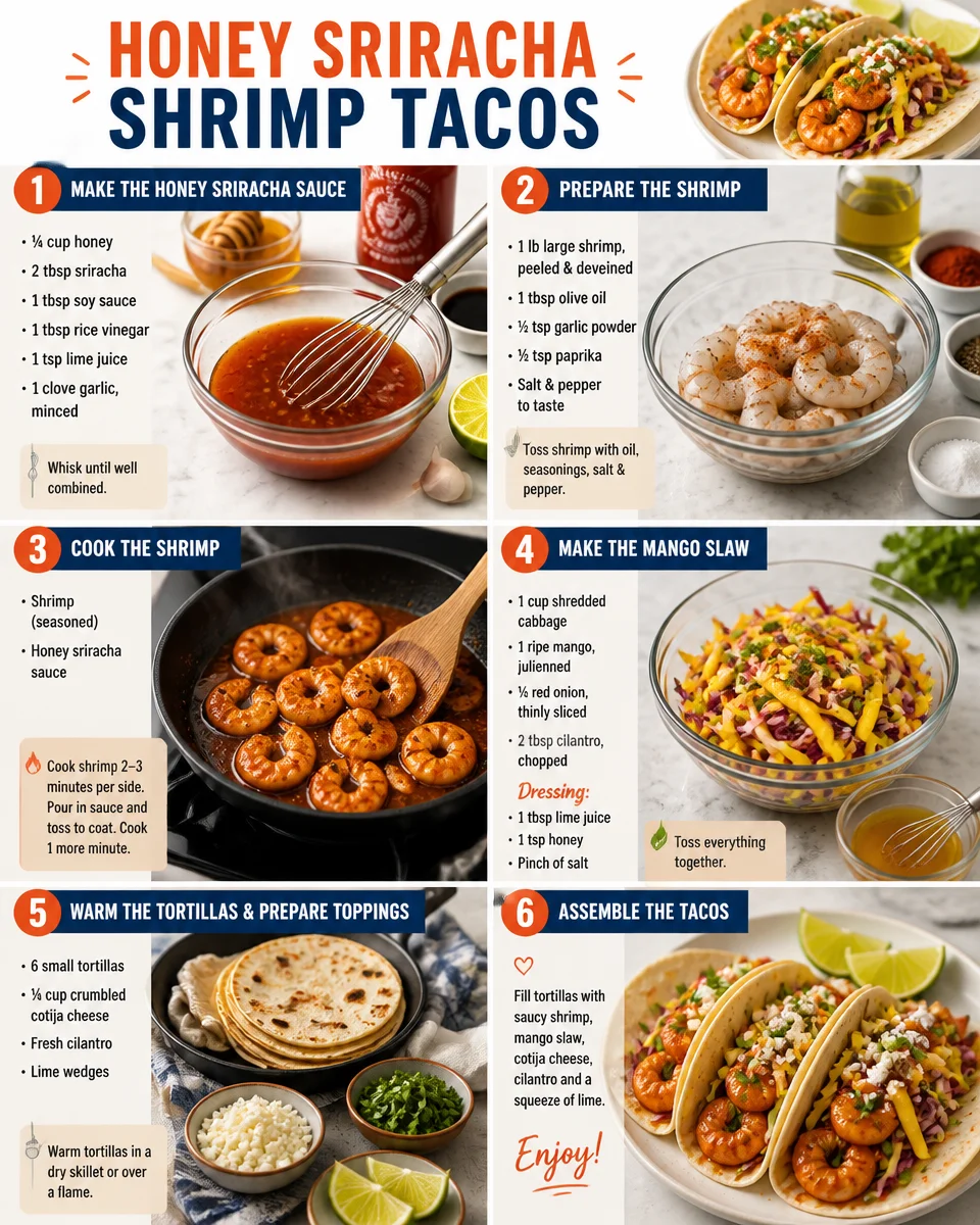 Honey Sriracha Shrimp Tacos with Mango Slaw